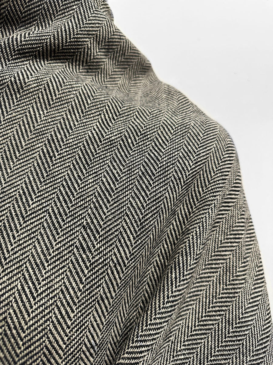 Italian Cotton Linen Soft Drape Weave Herringbone Suiting Black - L'Etoffe Fabrics LLC