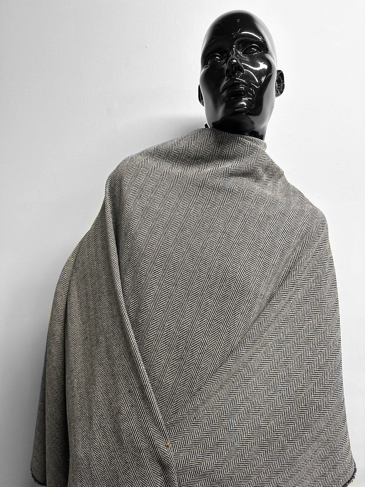 Italian Cotton Linen Soft Drape Weave Herringbone Suiting Black - L'Etoffe Fabrics LLC