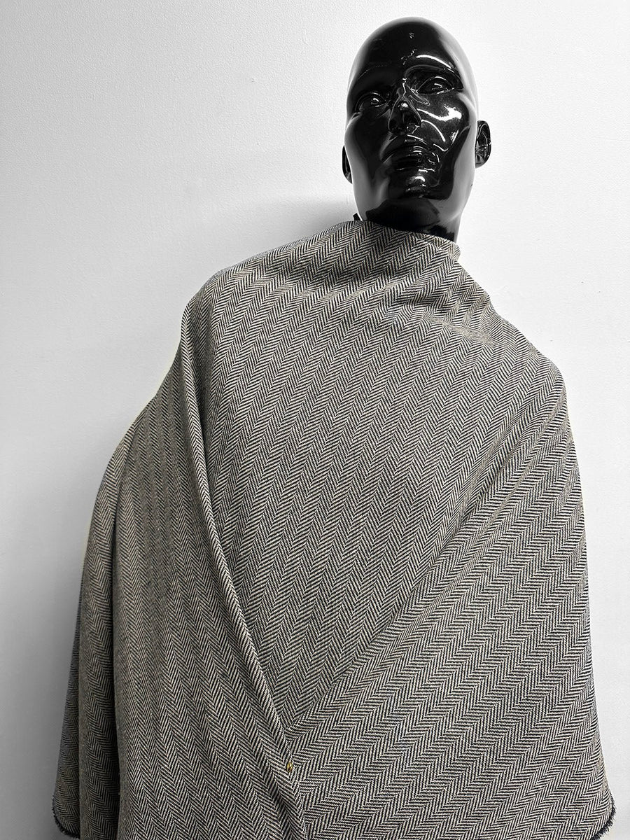 Italian Cotton Linen Soft Drape Weave Herringbone Suiting Black - L'Etoffe Fabrics LLC