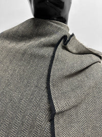 Italian Cotton Linen Soft Drape Weave Herringbone Suiting Black - L'Etoffe Fabrics LLC