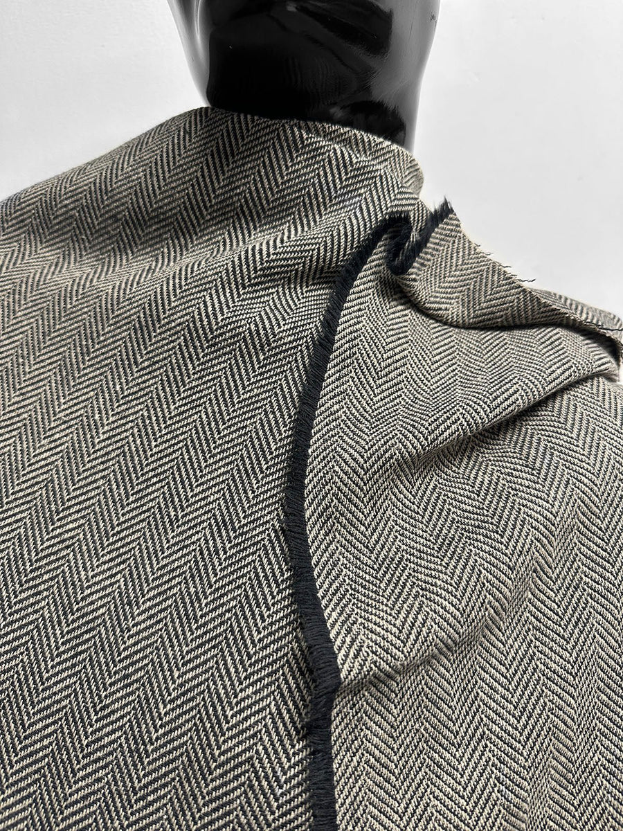Italian Cotton Linen Soft Drape Weave Herringbone Suiting Black - L'Etoffe Fabrics LLC
