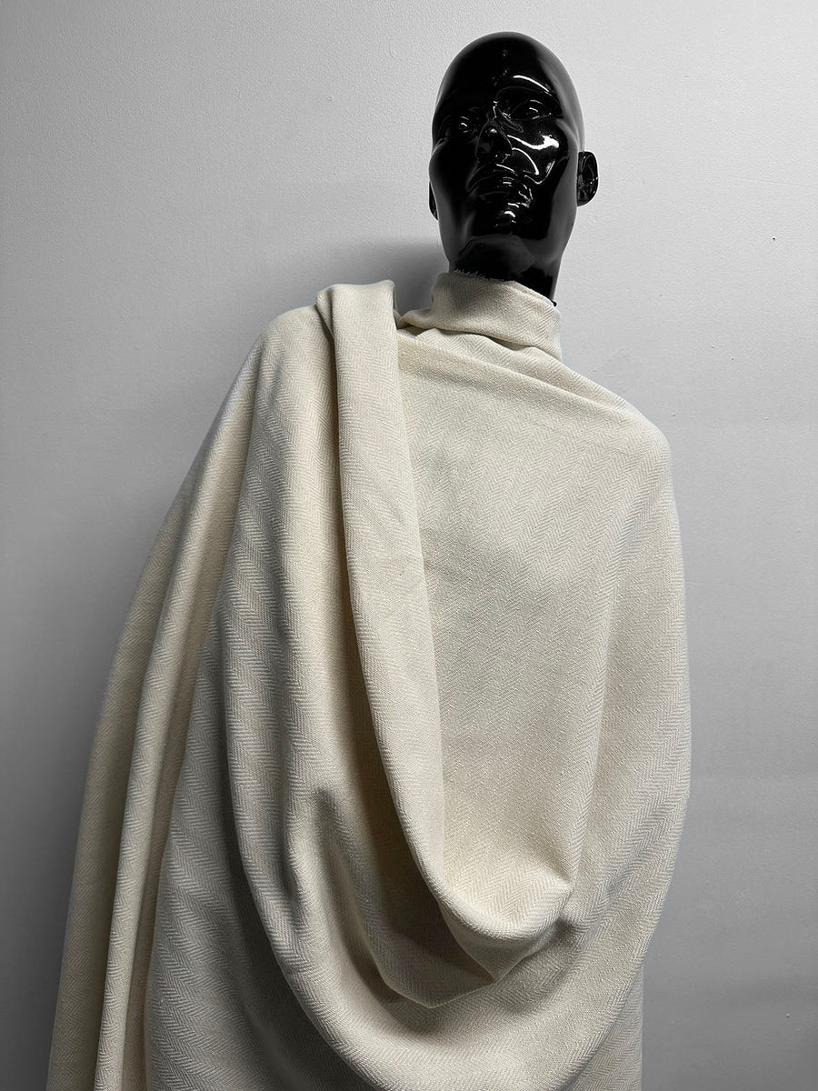 Italian Cotton Linen Soft Drape Weave Herringbone Suiting Ivory - L'Etoffe Fabrics LLC