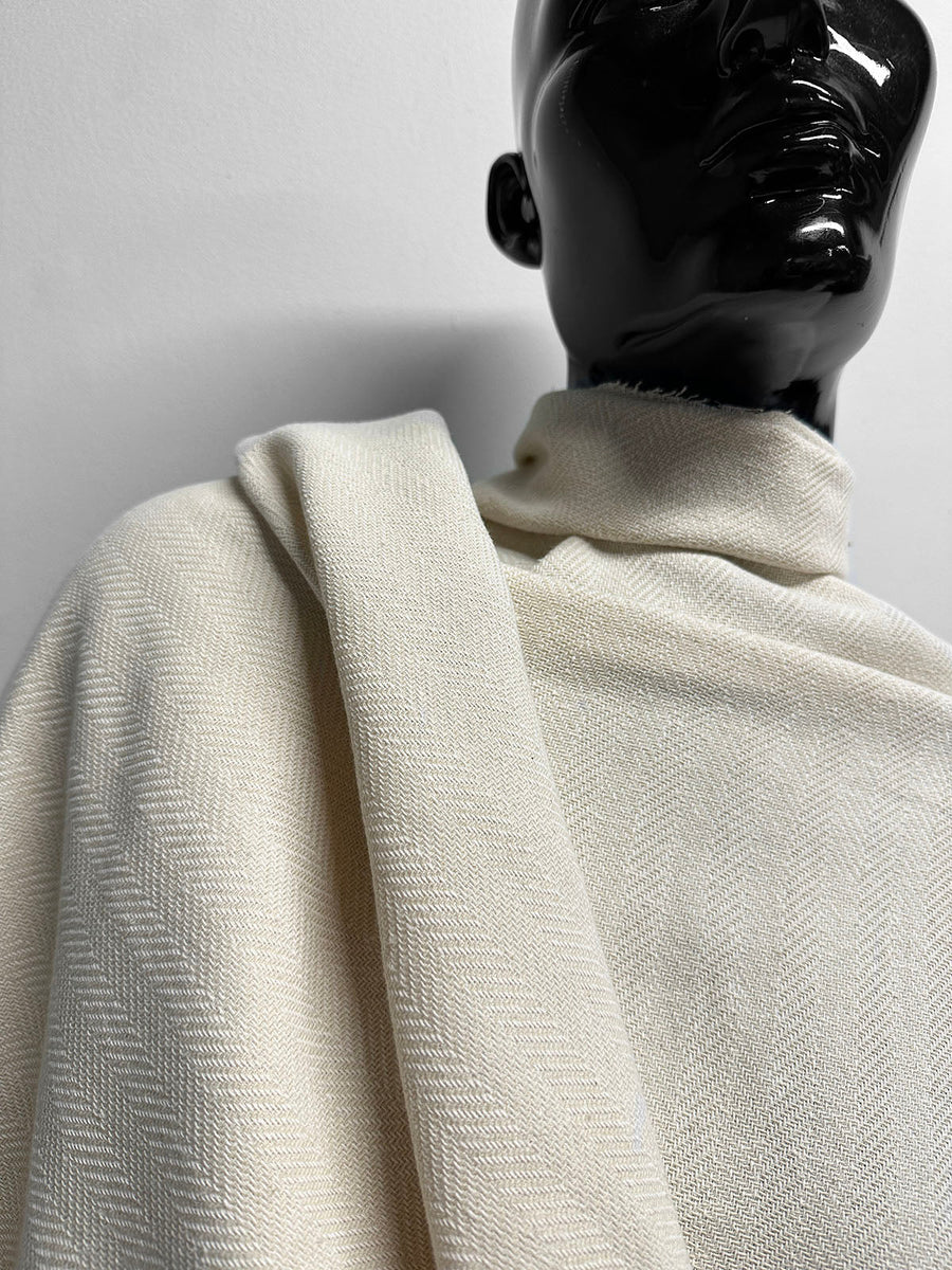 Italian Cotton Linen Soft Drape Weave Herringbone Suiting Ivory - L'Etoffe Fabrics LLC
