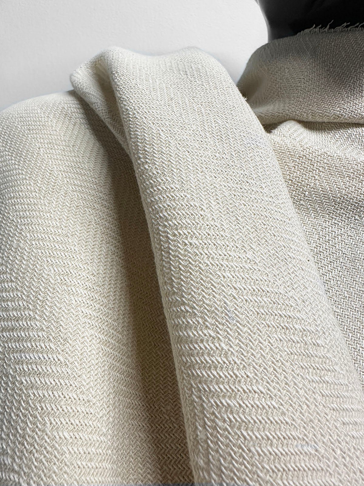 Italian Cotton Linen Soft Drape Weave Herringbone Suiting Ivory - L'Etoffe Fabrics LLC
