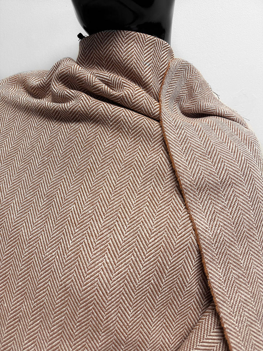 Italian Cotton Linen Soft Drape Weave Herringbone Suiting Sienna - L'Etoffe Fabrics LLC