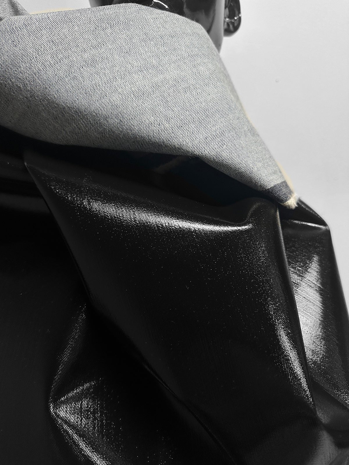 Italian Glossy Stretch Designer Denim - Black - L'Etoffe Fabrics LLC