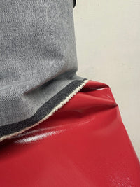 Italian Glossy Stretch Designer Denim - Lipstick Pinky Red - L'Etoffe Fabrics LLC