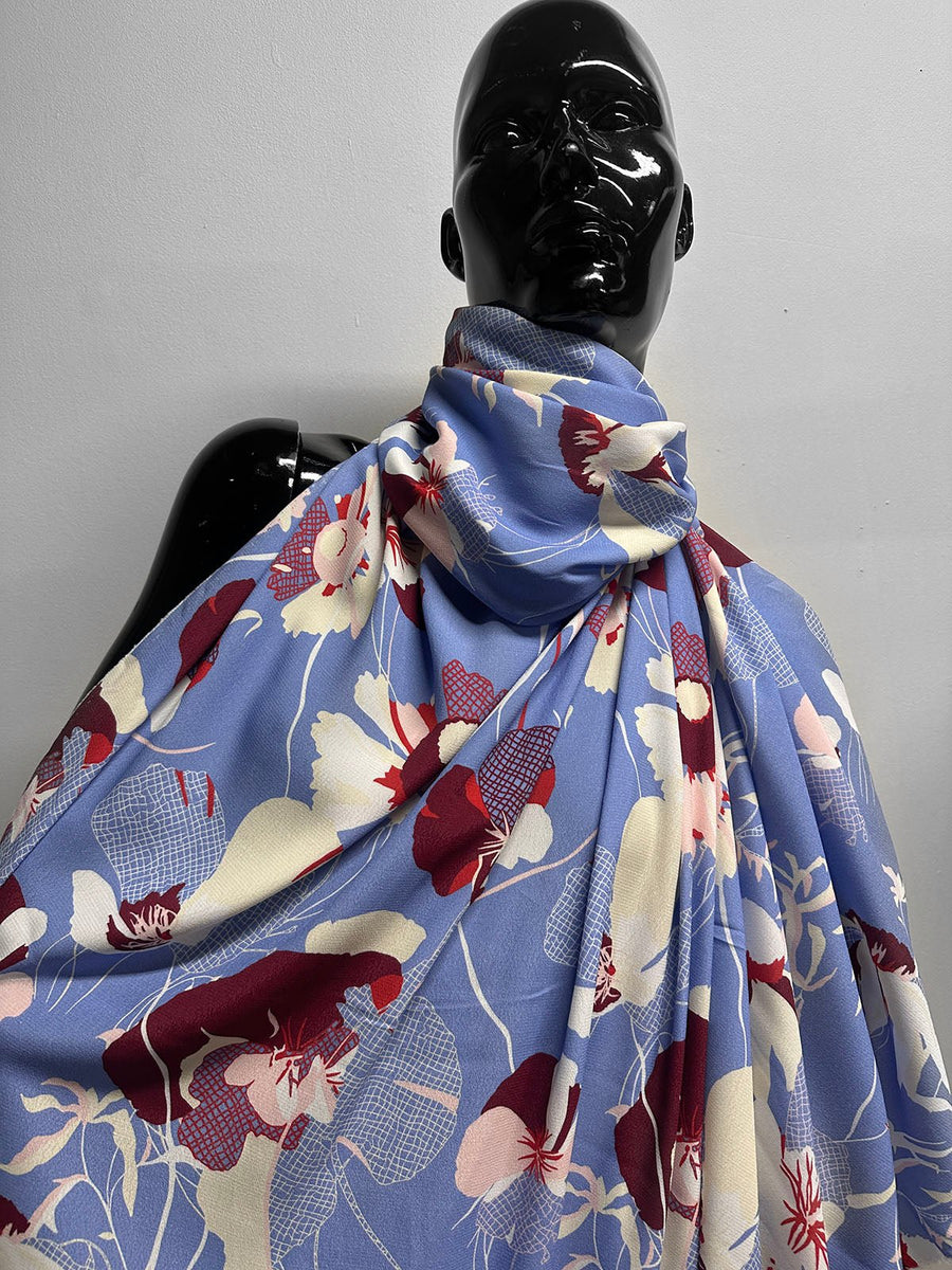 Italian Graphic Floral Print Crepe - L'Etoffe Fabrics LLC
