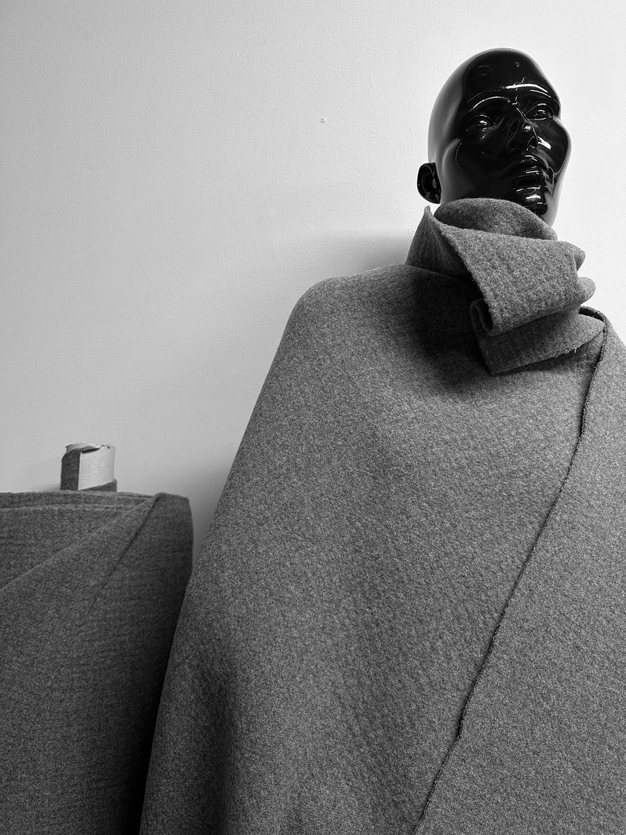 Italian Grey Boiled Wool Cashmere Double Coating Fabric - L'Etoffe Fabrics LLC