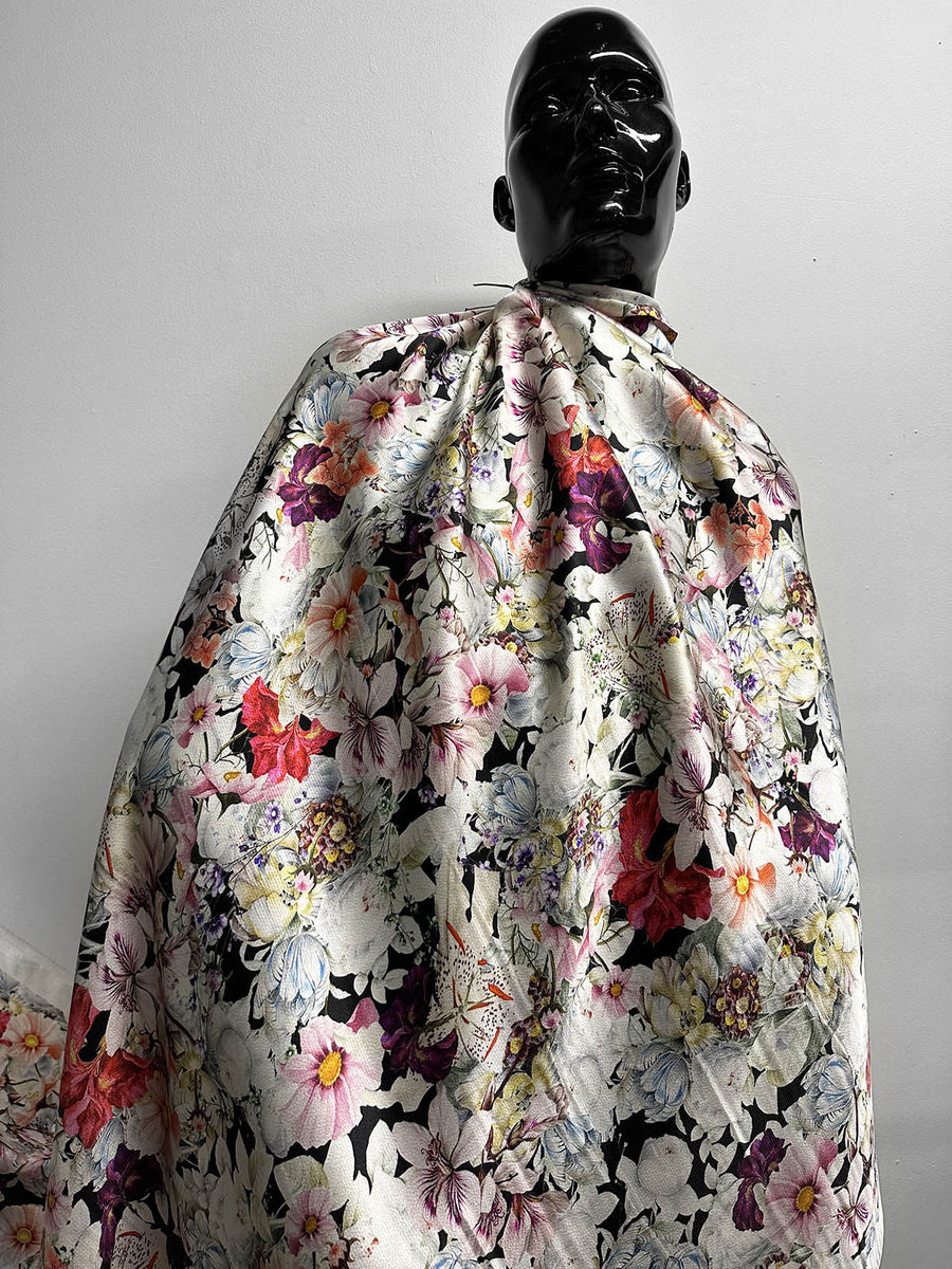 Italian Hammered Silk Charmeuse Floral Print - L'Etoffe Fabrics LLC