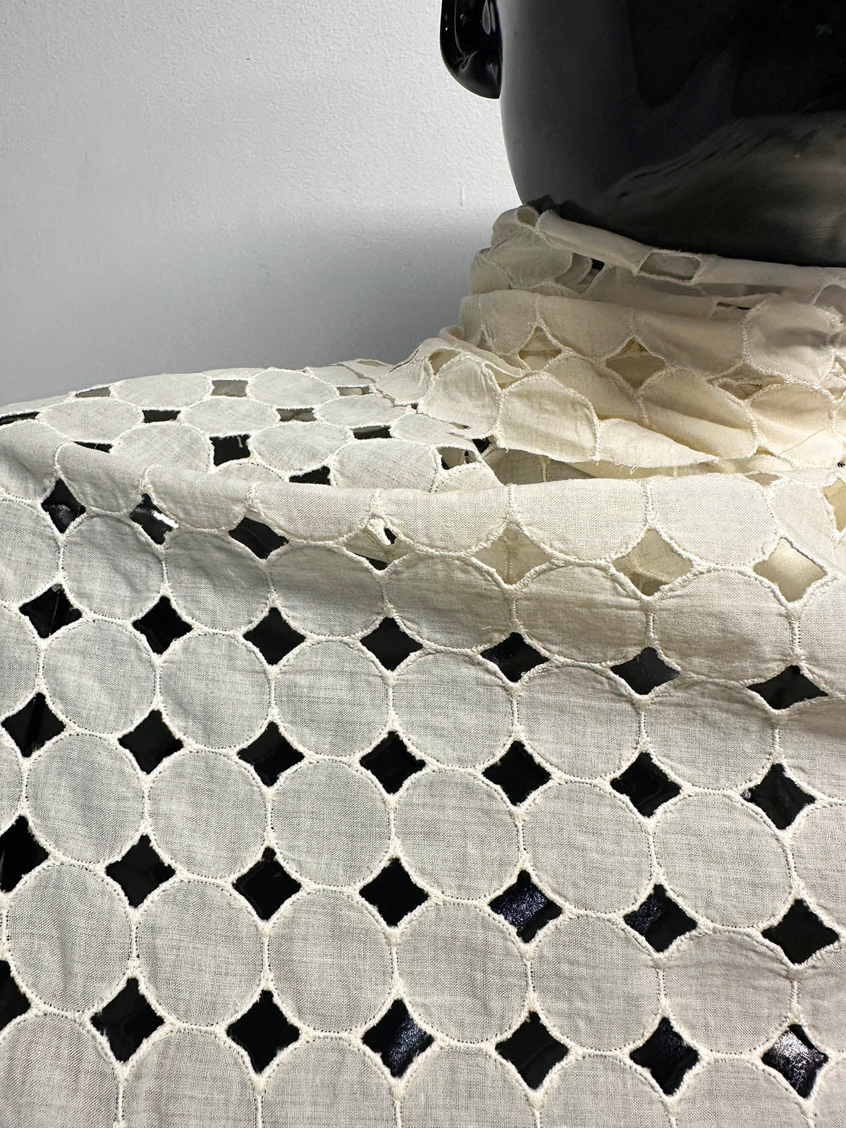 Italian Ivory Fine Embroidered Eyelet Dotted Cotton Shirting - L'Etoffe Fabrics LLC