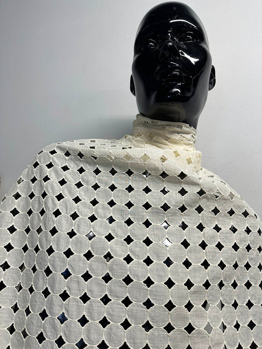 Italian Ivory Fine Embroidered Eyelet Dotted Cotton Shirting - L'Etoffe Fabrics LLC