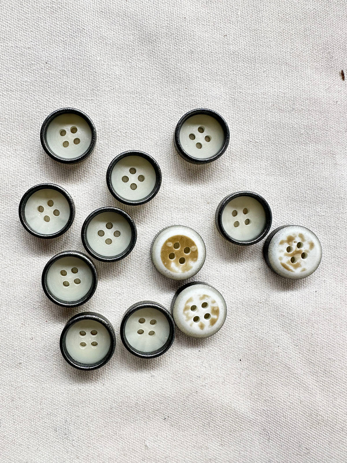 Italian Ivory Gunmetal Rimmed Shirts Buttons - L'Etoffe Fabrics LLC