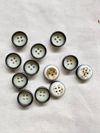 Italian Ivory Gunmetal Rimmed Shirts Buttons - L'Etoffe Fabrics LLC