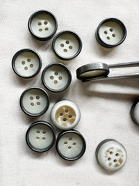 Italian Ivory Gunmetal Rimmed Shirts Buttons - L'Etoffe Fabrics LLC
