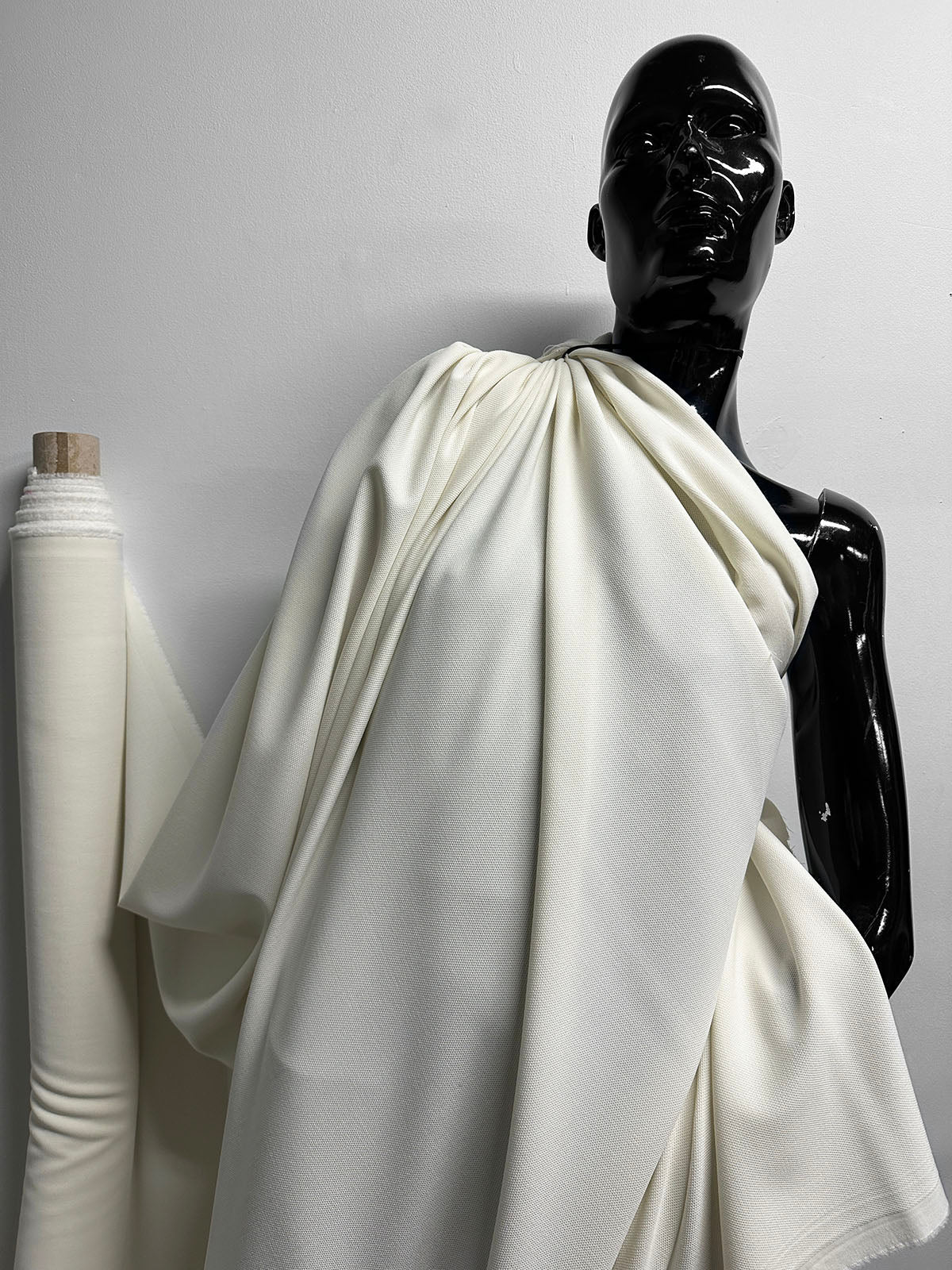 Italian Ivory Stretch Wool Pique - L'Etoffe Fabrics LLC