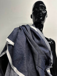 Italian Linen Cross Hatch Indigo Shirting - L'Etoffe Fabrics LLC