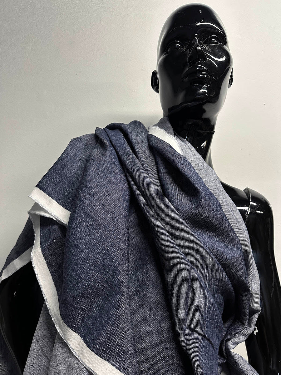 Italian Linen Cross Hatch Indigo Shirting - L'Etoffe Fabrics LLC