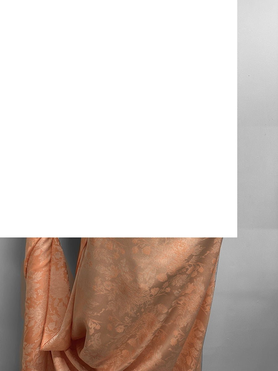 Italian Luxury Wildflower Satin Peach Jaquard - L'Etoffe Fabrics LLC