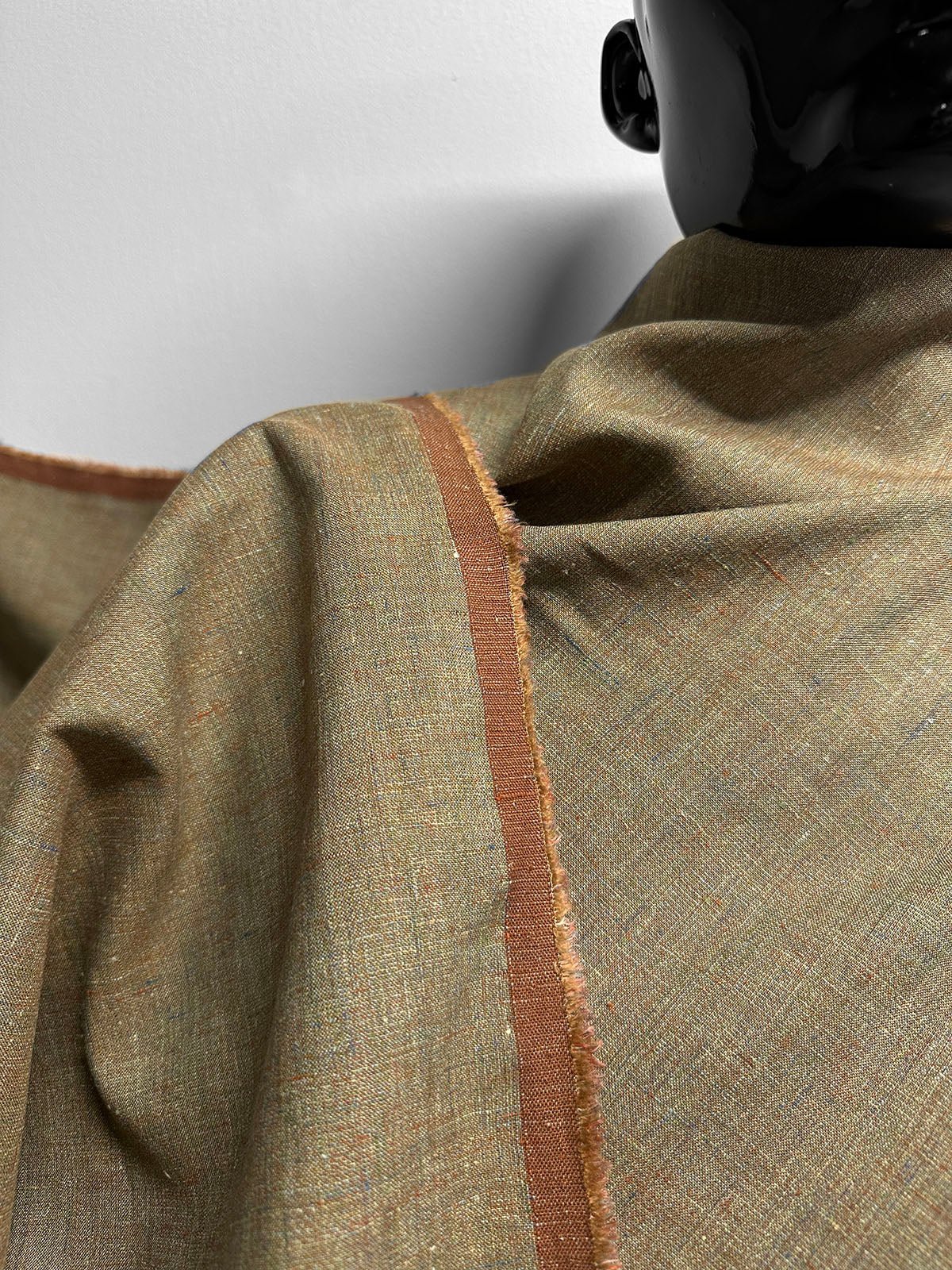 Italian Melange Linen Suiting Fabric - Olive - L'Etoffe Fabrics LLC