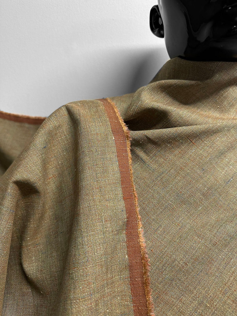 Italian Melange Linen Suiting Fabric - Olive - L'Etoffe Fabrics LLC