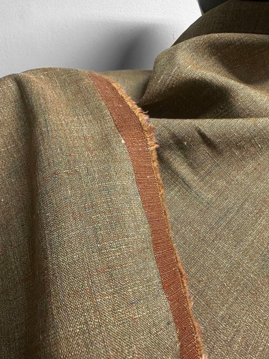 Italian Melange Linen Suiting Fabric - Olive - L'Etoffe Fabrics LLC