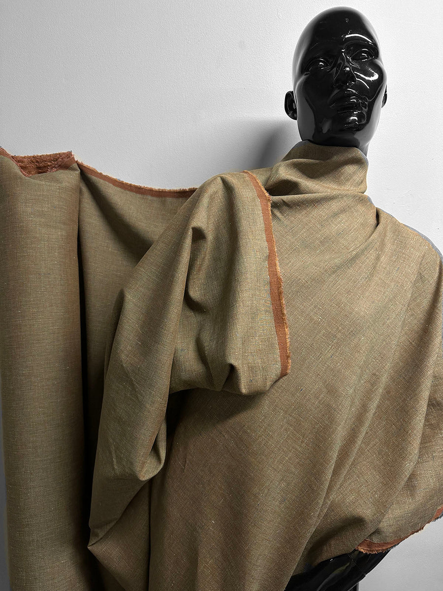 Italian Melange Linen Suiting Fabric - Olive - L'Etoffe Fabrics LLC