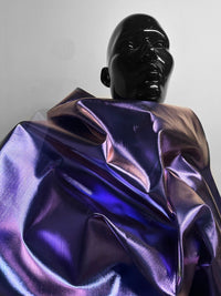 Italian Metallic Designer Laminated Denim - Purple - L'Etoffe Fabrics LLC
