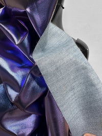 Italian Metallic Designer Laminated Denim - Purple - L'Etoffe Fabrics LLC