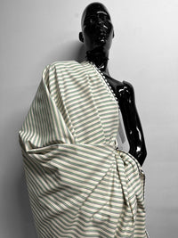 Italian Natural Cotton Twill Stripe Shirting Green/Navy - L'Etoffe Fabrics LLC