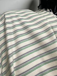 Italian Natural Cotton Twill Stripe Shirting Green/Navy - L'Etoffe Fabrics LLC