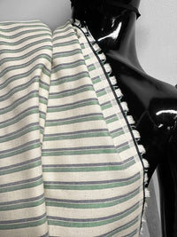 Italian Natural Cotton Twill Stripe Shirting Green/Navy - L'Etoffe Fabrics LLC