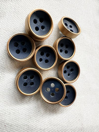 Italian Navy and Brass Rimmed Shirt Buttons - L'Etoffe Fabrics LLC