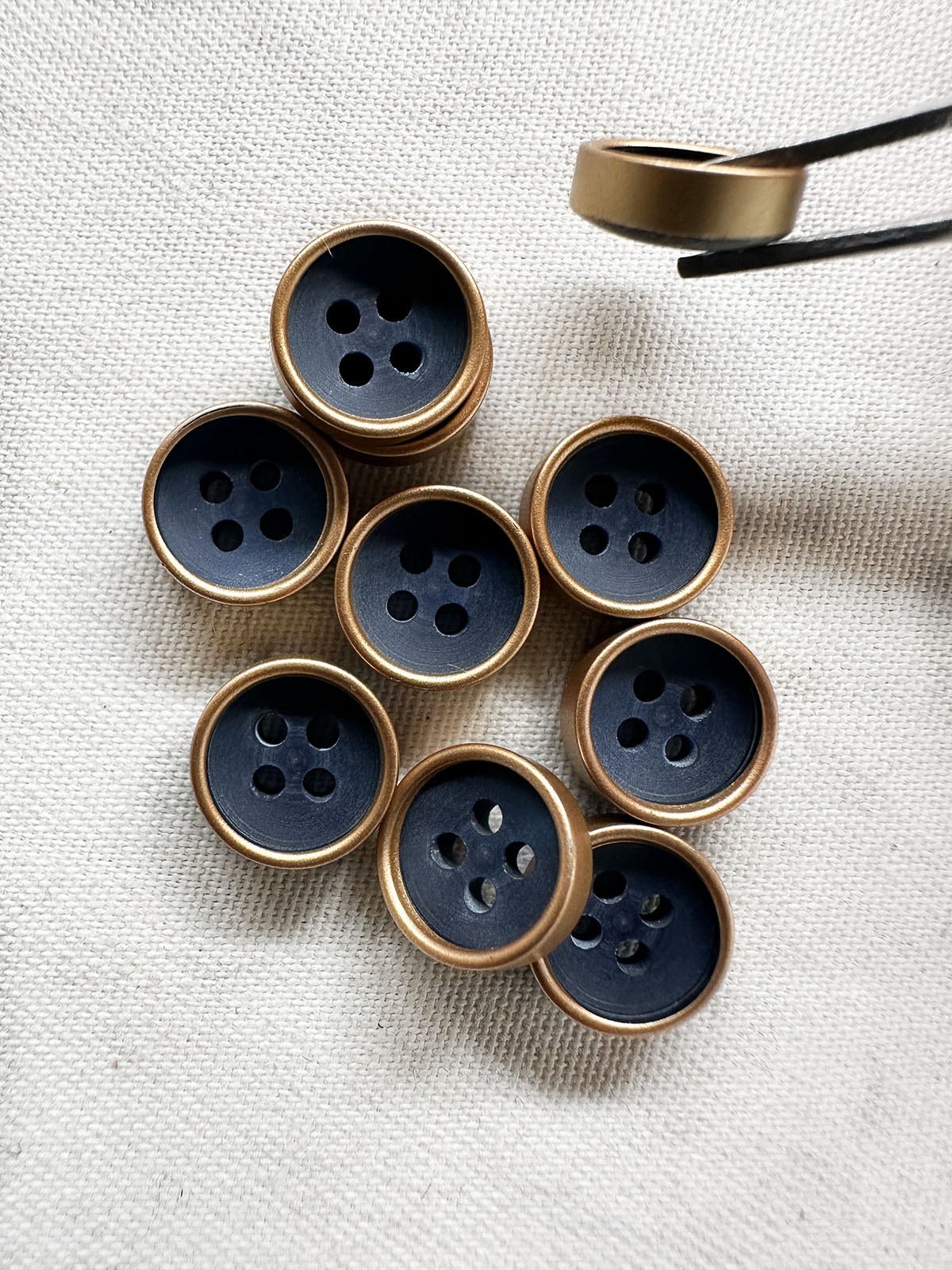 Italian Navy and Brass Rimmed Shirt Buttons - L'Etoffe Fabrics LLC
