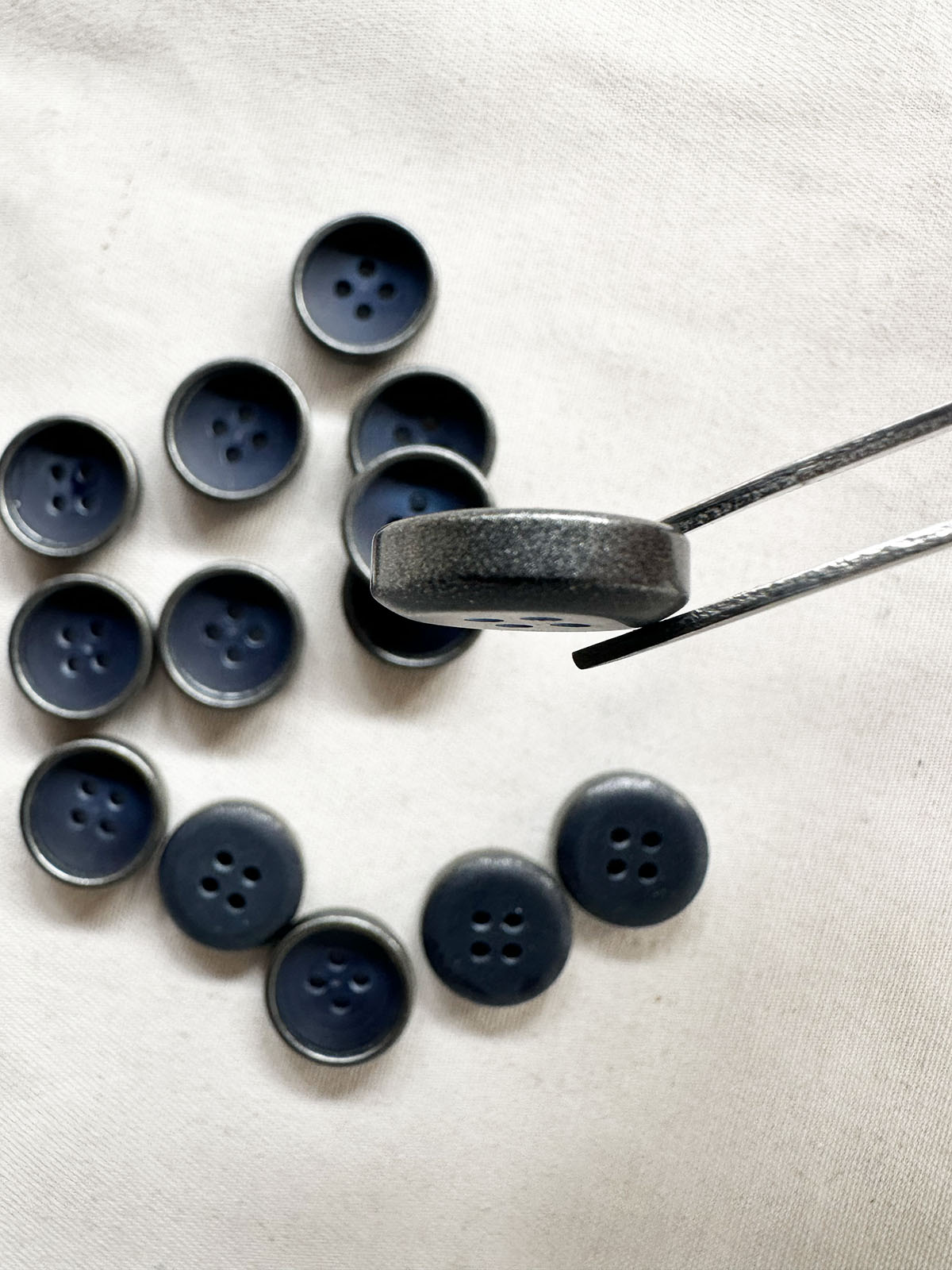 Italian Navy and Gunmetal Rimmed Shirts Buttons - L'Etoffe Fabrics LLC