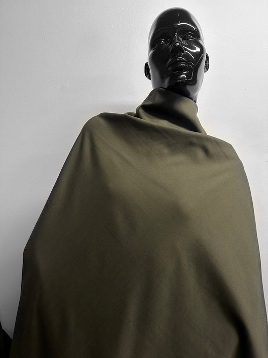 Italian Olive Green Brushed Sateen Cotton Lycocell Pant Weight Fabric - L'Etoffe Fabrics LLC