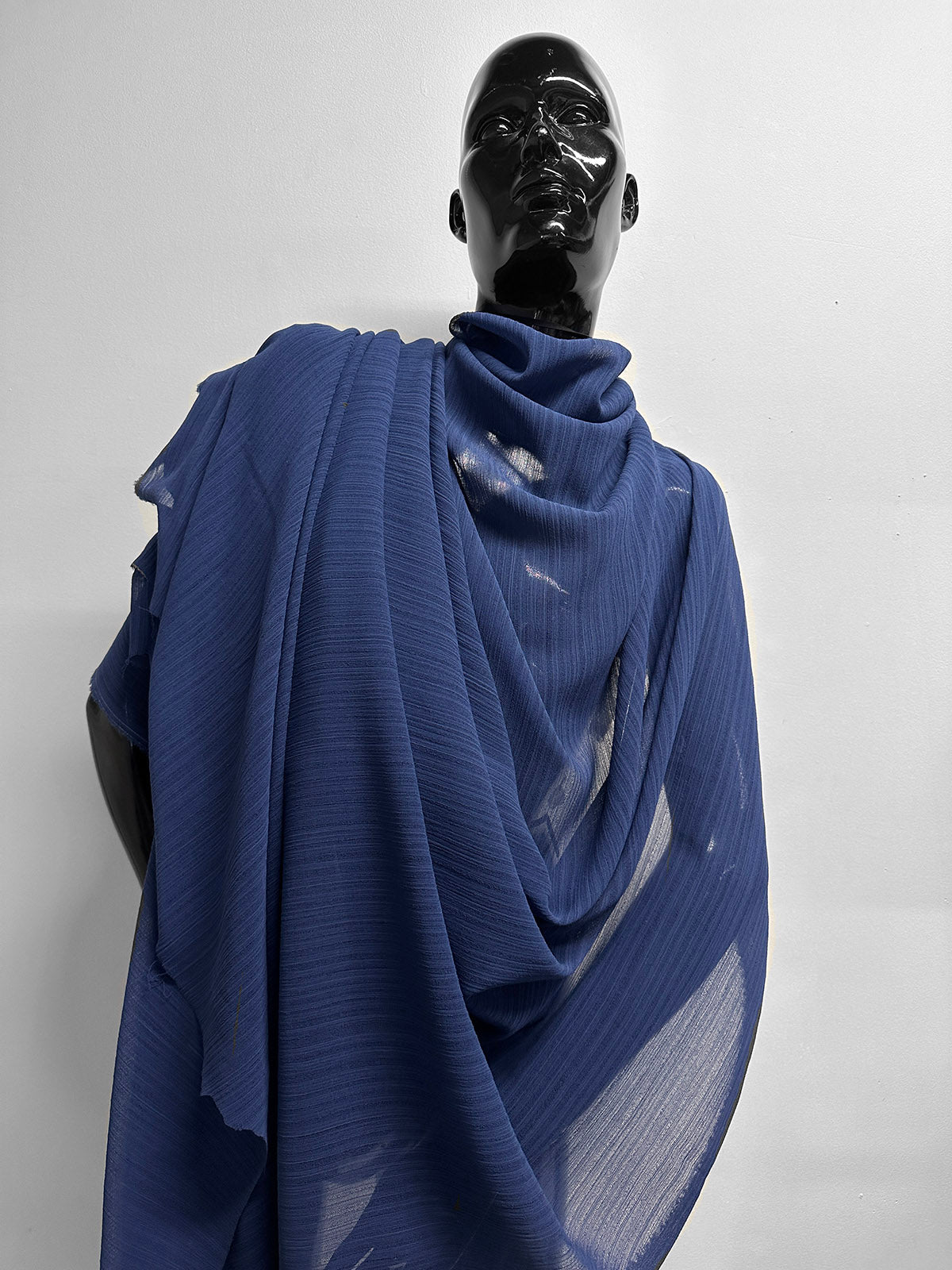 Italian Pleated Blue Cotton Gauze - L'Etoffe Fabrics LLC