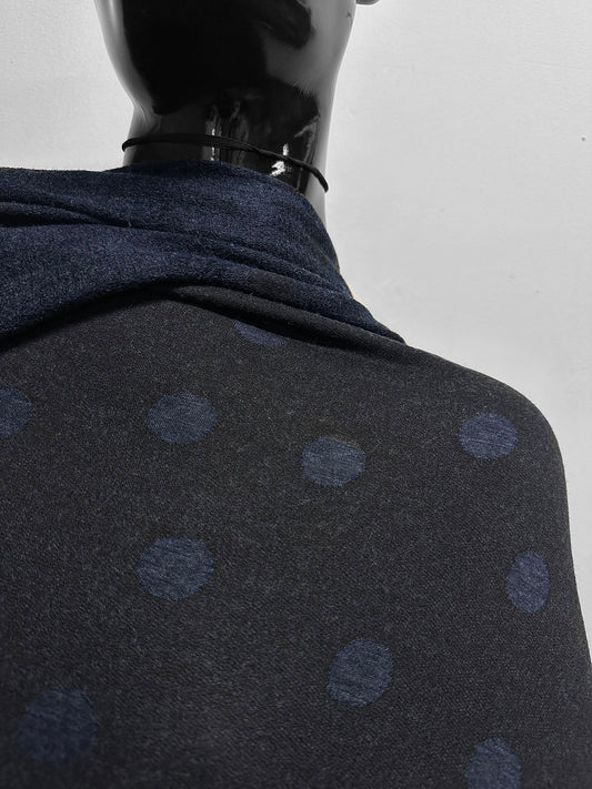 Italian Polka Dot Soft Drape Wool Blend Jersey Blue - L'Etoffe Fabrics LLC