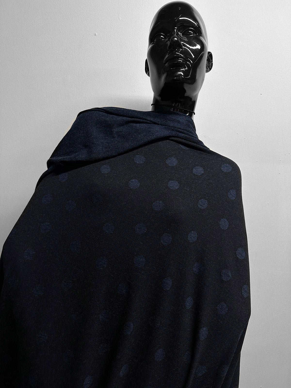 Italian Polka Dot Soft Drape Wool Blend Jersey Blue - L'Etoffe Fabrics LLC
