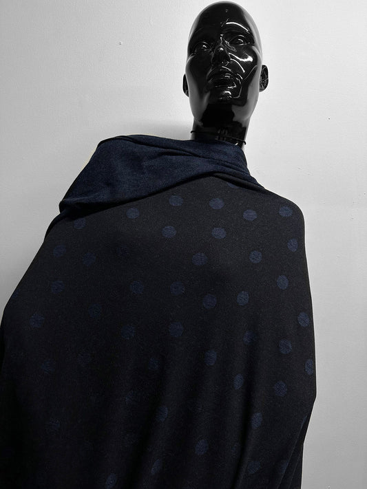 Italian Polka Dot Soft Drape Wool Blend Jersey Blue - L'Etoffe Fabrics LLC