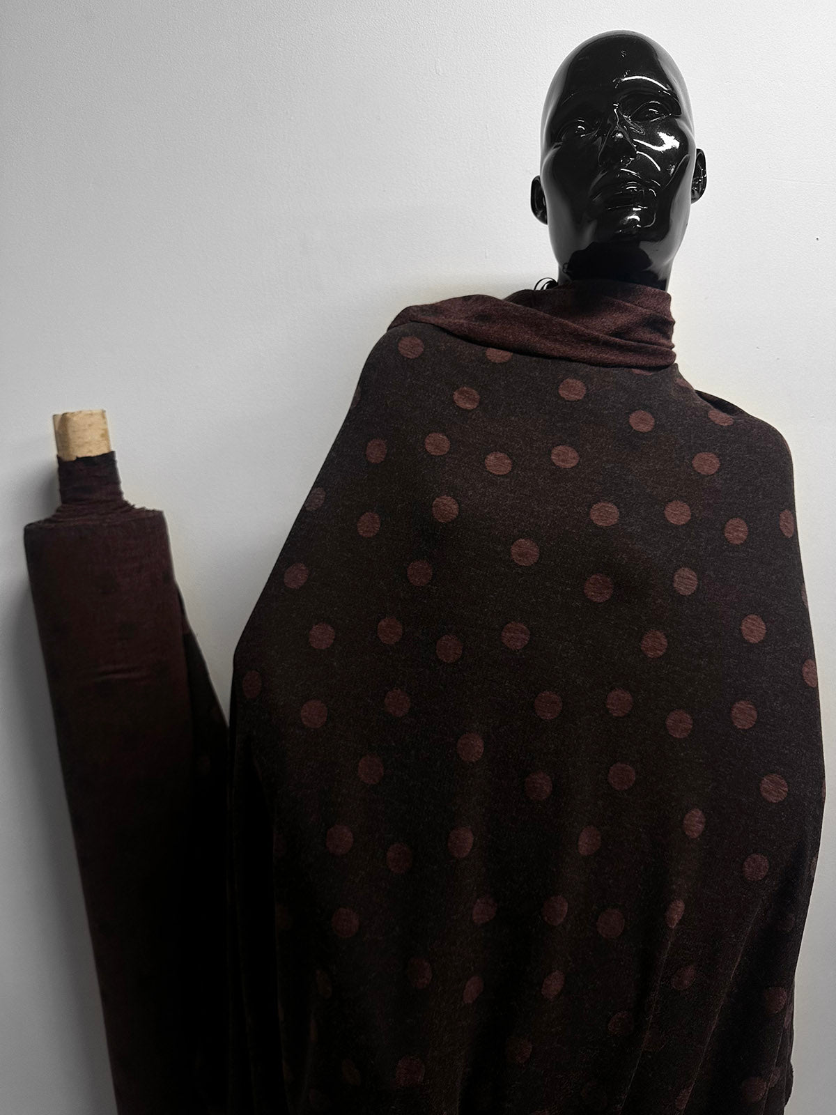 Italian Polka Dot Soft Drape Wool Blend Jersey Rust - L'Etoffe Fabrics LLC