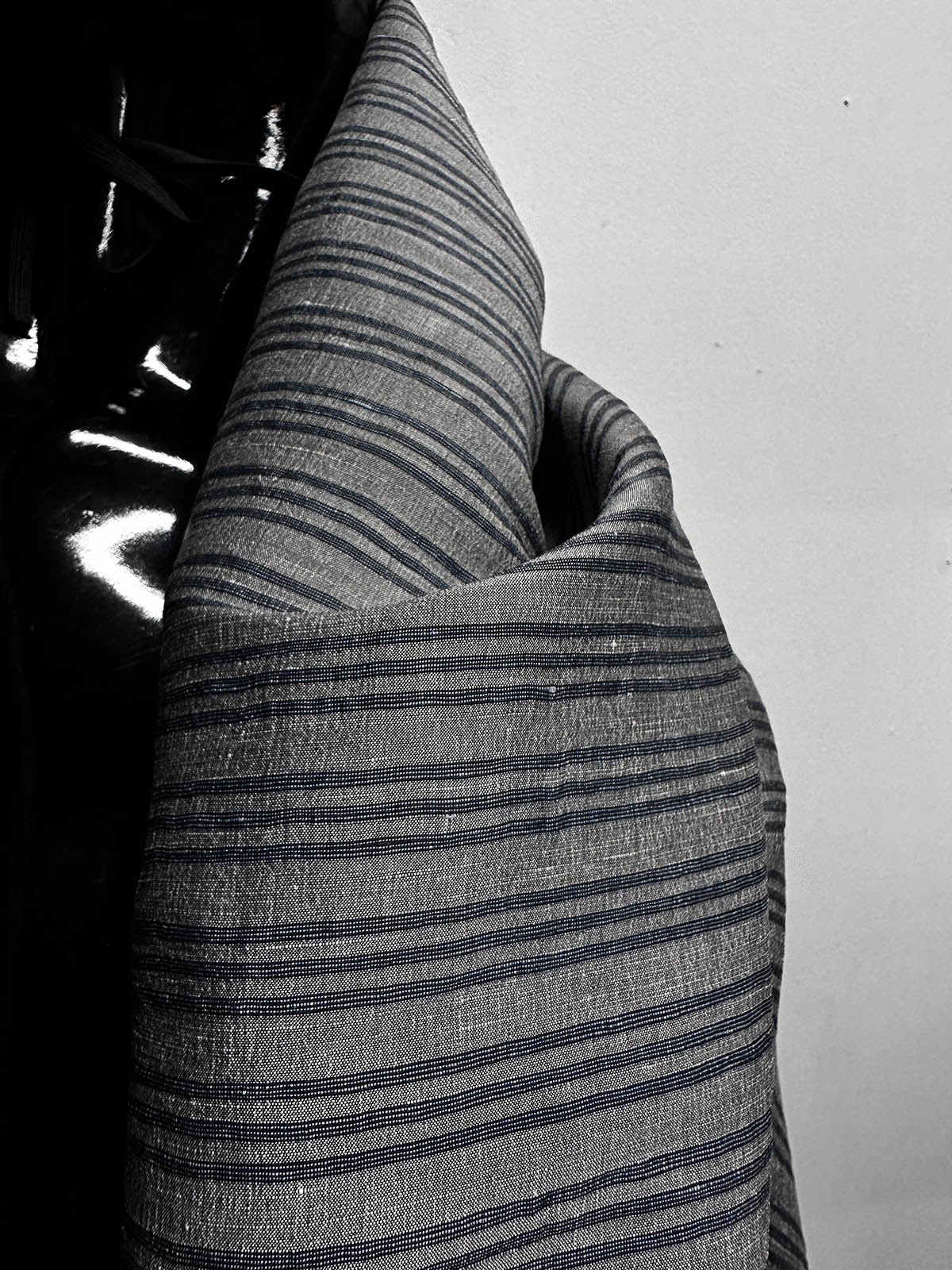 Italian Premium Silk Linen Stripe Navy Stripe - L'Etoffe Fabrics LLC