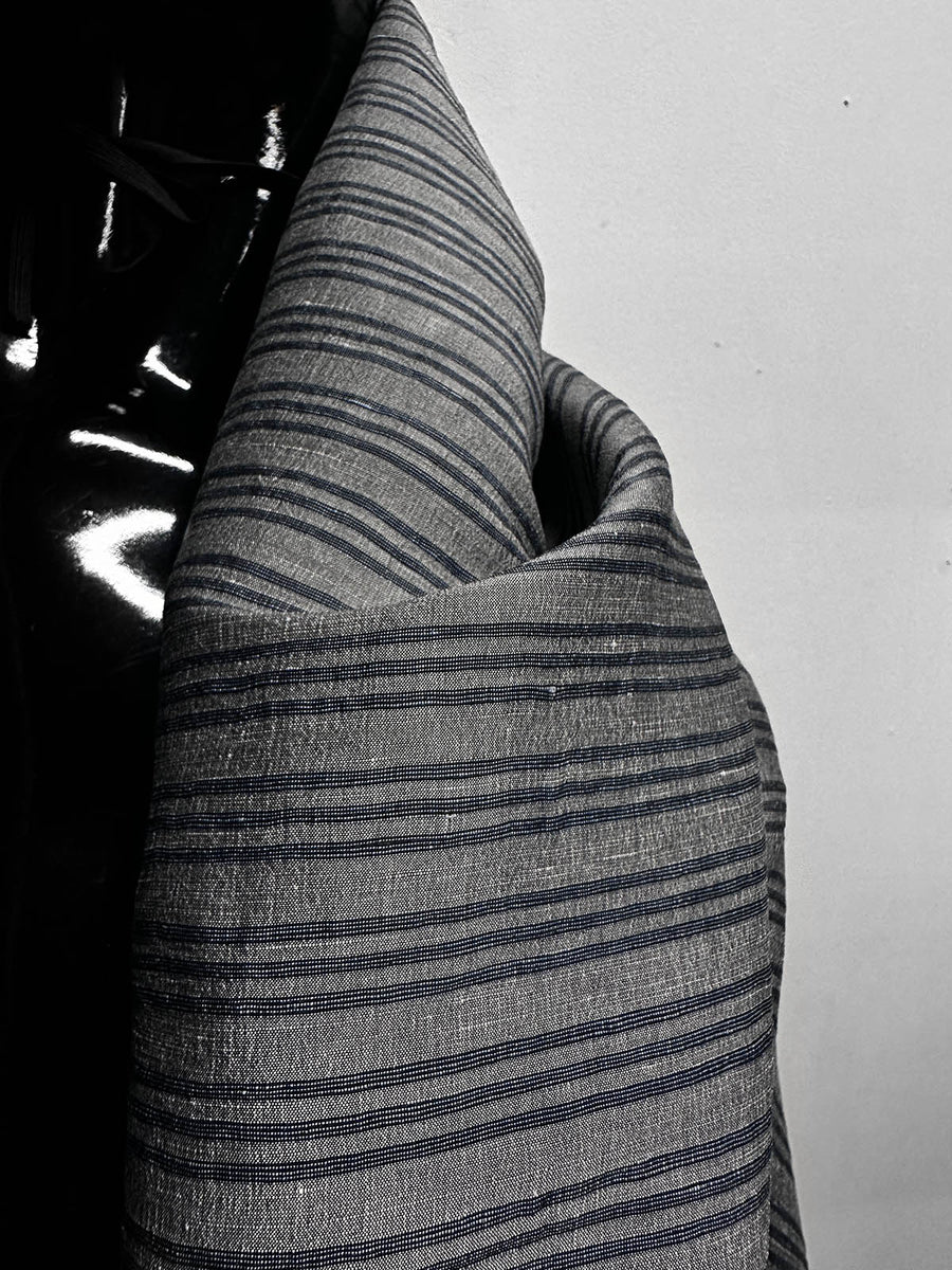 Italian Premium Silk Linen Stripe Navy Stripe - L'Etoffe Fabrics LLC