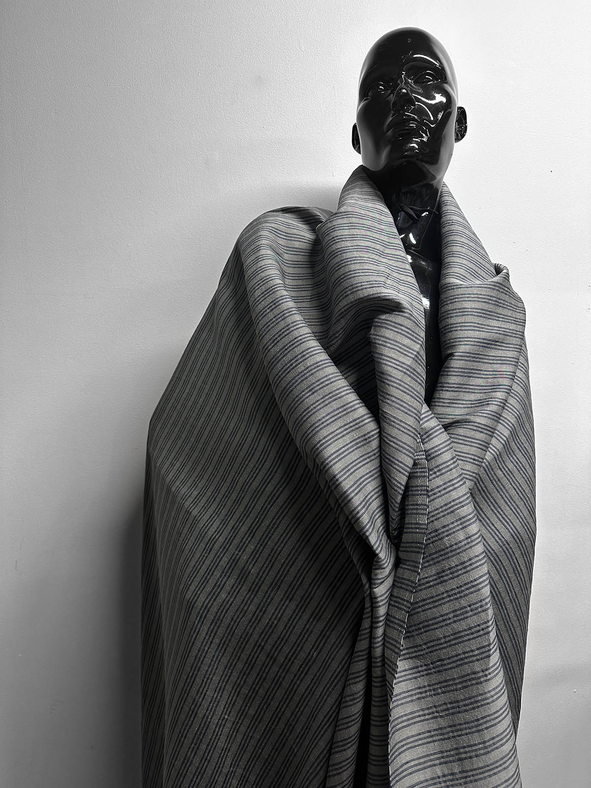 Italian Premium Silk Linen Stripe Navy Stripe - L'Etoffe Fabrics LLC