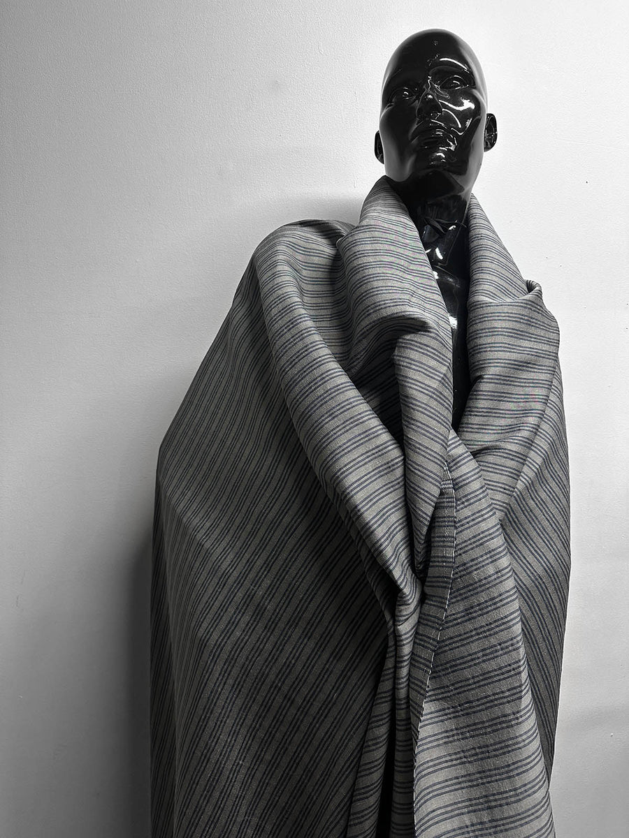 Italian Premium Silk Linen Stripe Navy Stripe - L'Etoffe Fabrics LLC