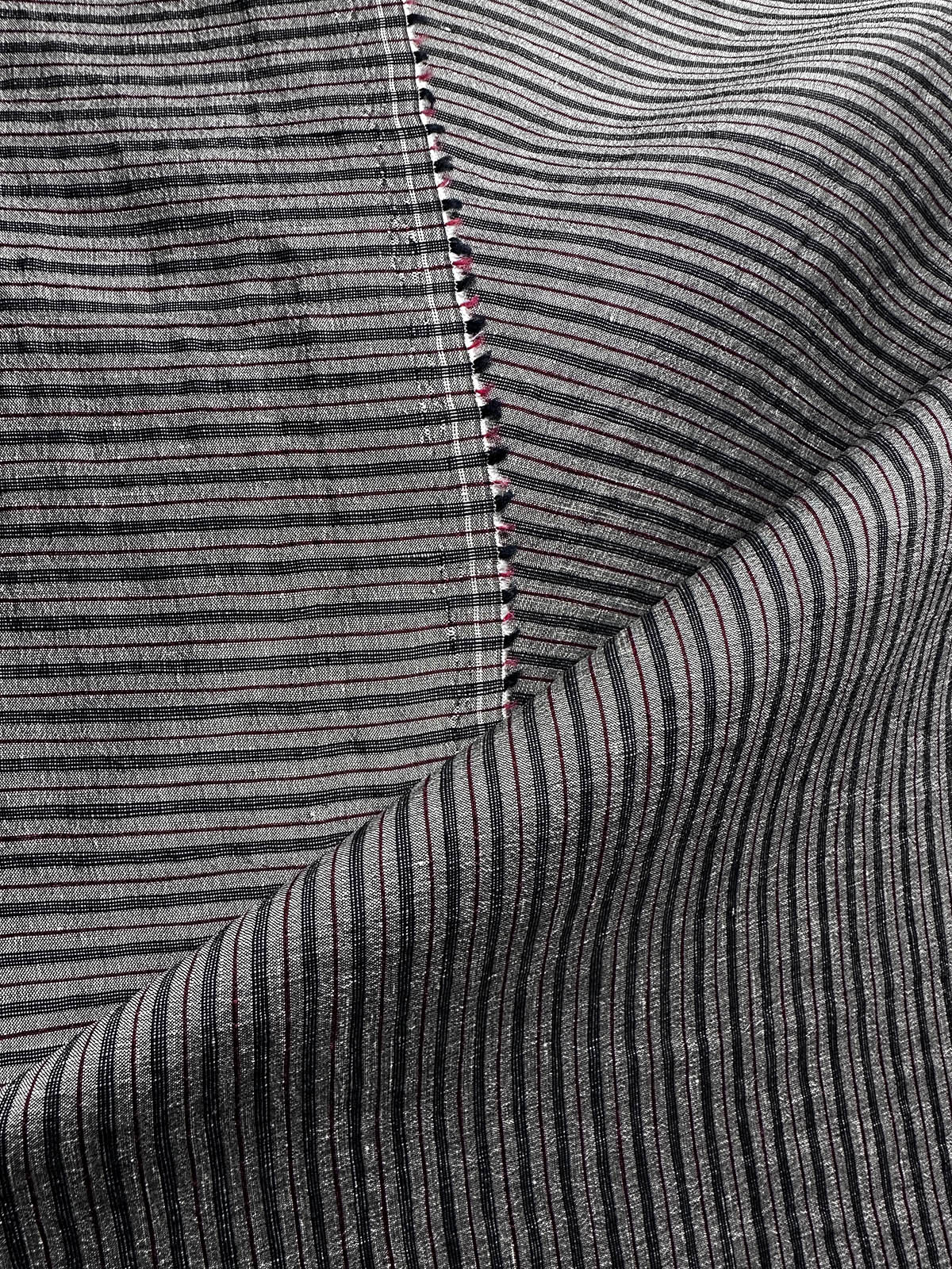 Italian Premium Silk Linen Stripe with Crimson - L'Etoffe Fabrics LLC