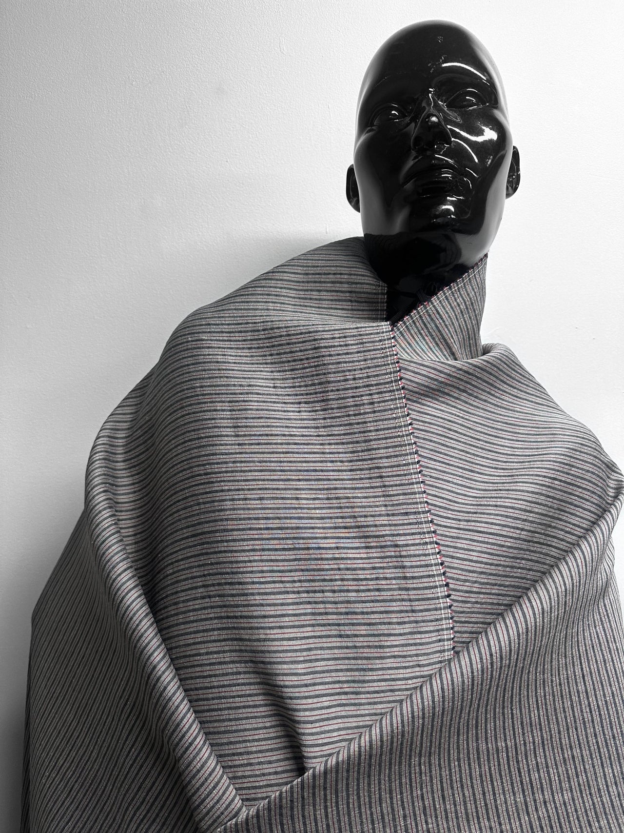 Italian Premium Silk Linen Stripe with Crimson - L'Etoffe Fabrics LLC