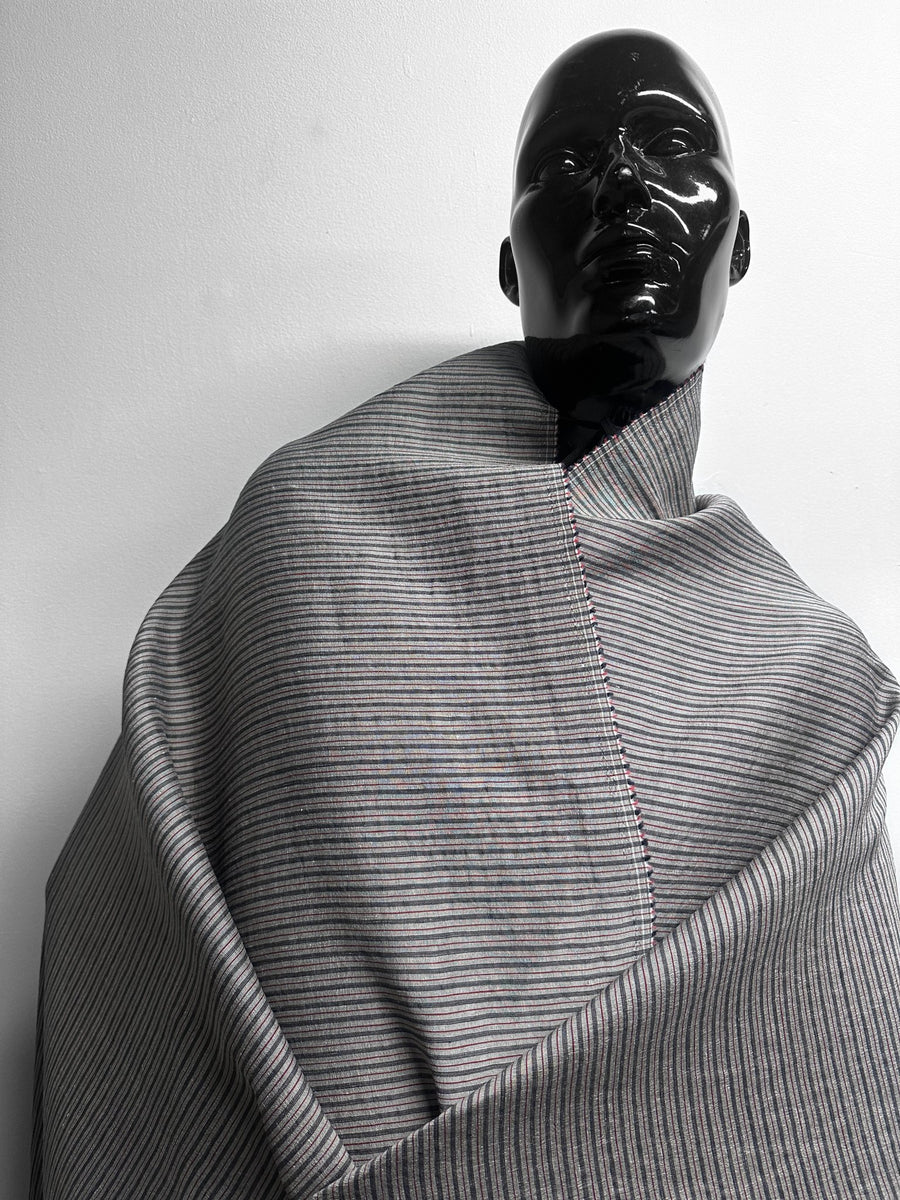 Italian Premium Silk Linen Stripe with Crimson - L'Etoffe Fabrics LLC