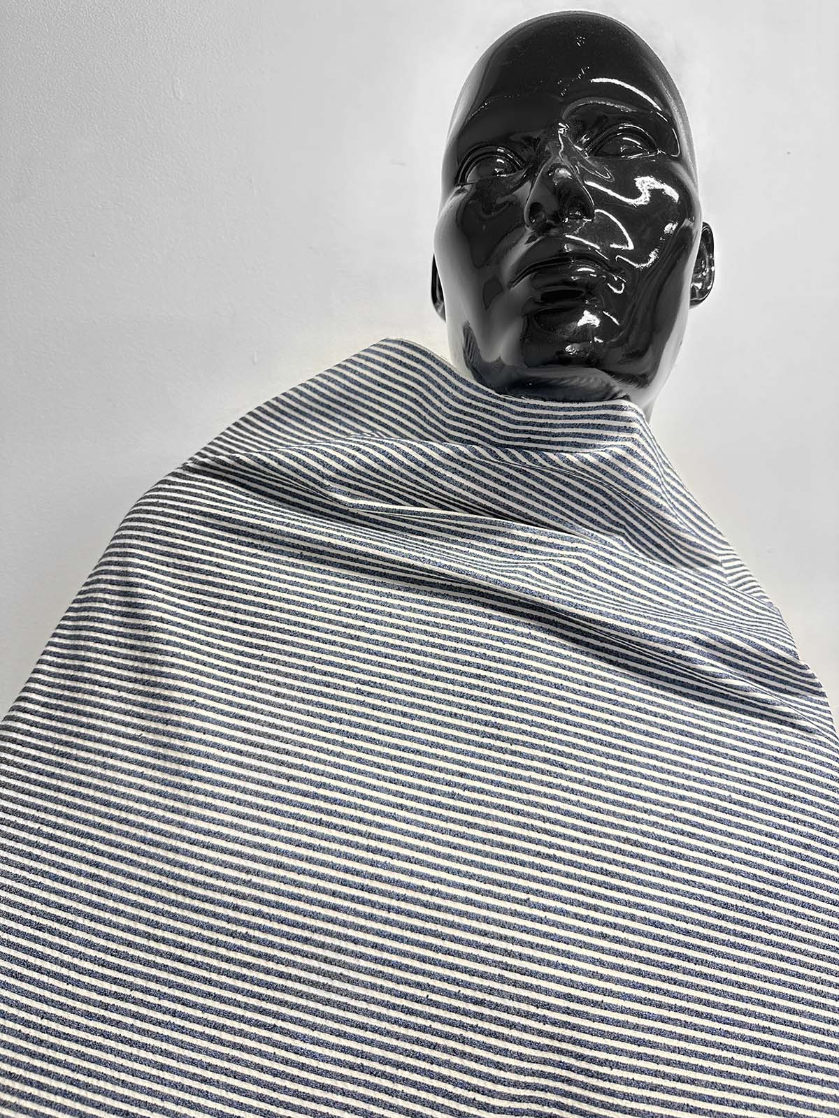 Italian Railroad Bouclé Navy Striped Cotton - L'Etoffe Fabrics LLC