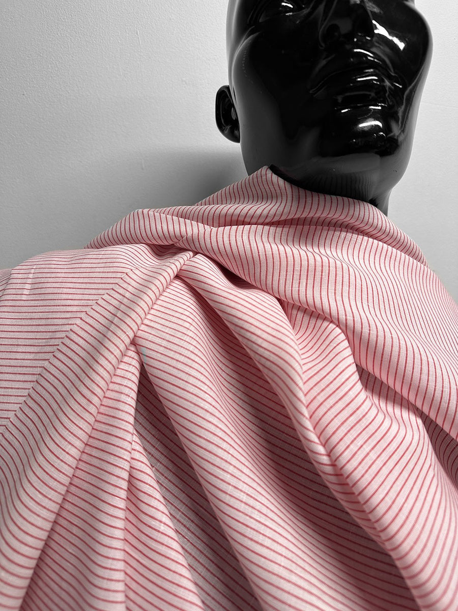 Italian Red Pinstripe Linen Shirting - L'Etoffe Fabrics LLC
